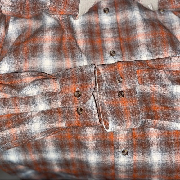 Pendleton Virgin Wool Trail Plaid Long Sleeve Brown Plaid Shirt w/ Elbow Patch L - Picture 8 of 12